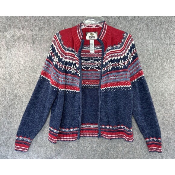 Tiara International Cardigan Sweater Fair Isle Nordic Snowflake Women's Size L - Picture 4 of 11